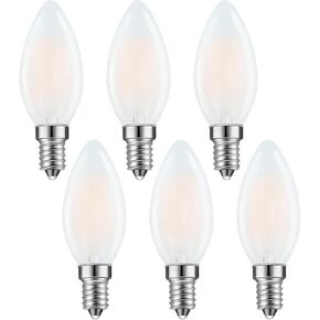 E14 LED لمبة قاعدة أوروبية 4W LED مصابيح إضاءة ثريا قابلة للتعتيم 40W مكافئة، 110V 2700K أبيض دافئ، لمبة زخرفية من الزجاج البلوري، 6 عبوات