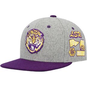Mitchell & Ness LSU Tigers Melton Patch Snapback Hat Cap, Gray/Purple