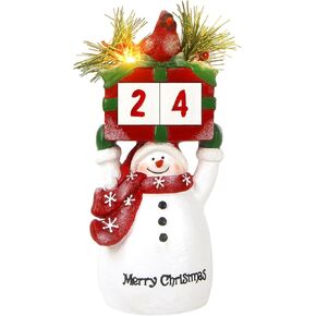 Snowman Decor Figurines,Christmas Countdown Blocks with LED Lights Inside,Snowman Figurines Decor for Home Indoor Kitchen Room Holiday Party