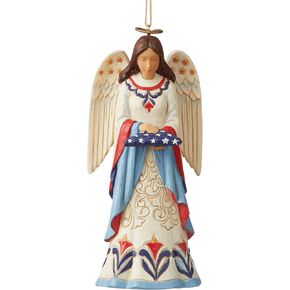 Enesco Jim Shore Heartwood Creek Patriotic Angel Holding Folded Flag Hanging Ornament, 4.72 Inch, Multicolor