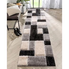 Well Woven San Francisco Escondido Black Modern Geometric Shag 3D Textured 2'7" x 9'10" Runner Rug