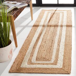 SAFAVIEH Natural Fiber Collection Runner Rug - 2'3" x 8', Ivory & Natural, Handmade Flat Weave Jute, Ideal for High Traffic Areas in Living Room, Bedroom (NFB851A)