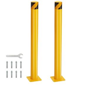 2 Packs Safety Bollard, 4.5 Inch Diameter Bollard Post with 8 Bolt, Yellow Safety Steel Bollard Post Traffic Control, Driveway Barrier, Parking Pole (36 Inch Height）