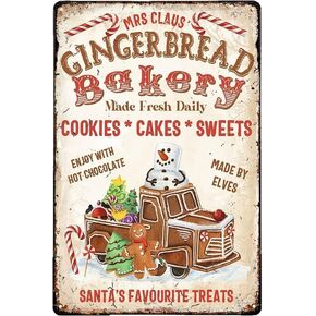 Christmas Home Decor Christmas Gingerbread Bakery Sign Gingerbread Bakery - Metal Sign Vintage Metal Tin Sign Decor Gifts for Girls Living Room Decorations Metal tin Sign 8x12 Inch
