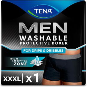 TENA Men's Washable Protective Boxers, Light Absorbency, Medium, Black, 1 Count