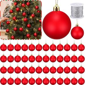 Wettarn 50 Pcs Christmas Ball Red Matte Christmas Tree Ornaments with Lid and Rope Hanging Christmas Balls Ornament for DIY Crafts Christmas Tree Xmas Party Wedding Home Decor(3.15 Inch)