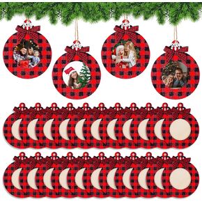 Christmas Buffalo Plaid Photo Frame Ornament Plaid Picture Frame Hanging Pendant for Christmas Tree Stockings Decorations Xmas New Year Themed Decor Holiday Party Projects Activities