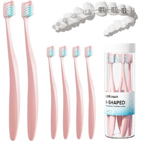 Toothbrush for Braces Soft Toothbrushes with Cover for Adults Teens Orthodontic Toothbrush for Braces Brackets Sensitive Teeth Pregent Older Toothbrush Bulk 6Pack