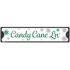 "Candy Cane Lane" Aluminum Sign, 18" x 4", Green Text with Red Candy Cane Border, PetKa Signs and Graphics in Kuwait