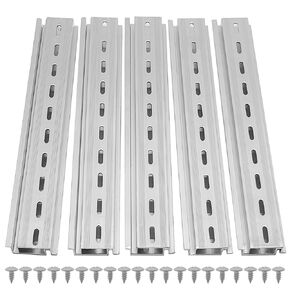 10 Pcs 8 Inch Aluminum DIN Rails, Top Hat Slotted DIN Rail, 7.5 mm Height x 35 mm Width x 8 Inch Length, with 20 Pcs MXU-DIN-100 Screws for Hardware Components Mounting