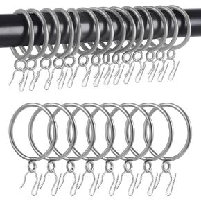 44 Pack Curtain Rings with Eyelets, 1.75 Inch Inner Diameter, Heavy Duty Rustproof Metal Drapery Rings with Pinch Pleat Curtain Hooks, Decorative Clips Rings Fits Up to 1.5" Rods, Silver