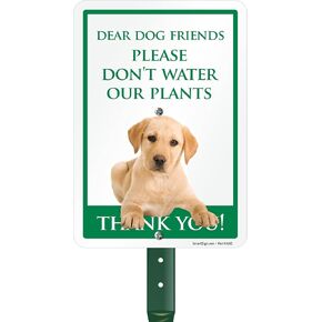 SmartSign Funny Don't Water Our Plants Dog Pee Yard Sign - 10"x7", 21.5 inch Tall Lawn Sign & Stake Kit, Cute Dog Graphic, 40 mil Laminated Rustproof Aluminum, Made in USA
