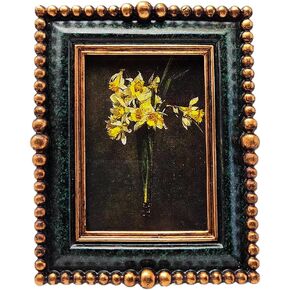 SYLVIA'S SHOP 2.5x3.5 Small Vintage Picture Frame, Mini Antique Blackish Green Ornate Photo Frame, for Tabletop and Wall Display, Retro Home Decor, Old Fashioned Photo Gallery Art