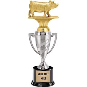 Crown Awards Pig Trophies, 13" Silver Cup Pig Trophies with Engraving Included Prime