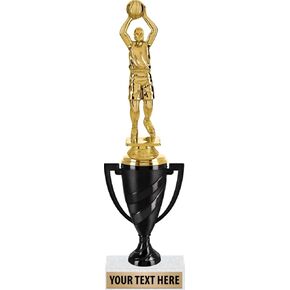 Crown Awards Basketball Award Trophies, 12" Black Swirl Cup Trophy with Basketball Shoot Male Figure, Engraving Included Prime