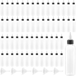 64 Pack 4oz Bottles with Black Caps,Small Squeeze Bottles, Plastic Empty Bottles, Clear Travel Bottles for Cleaning Products, Seasonings