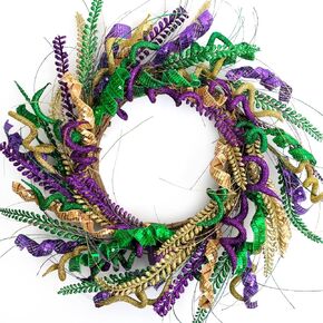 Bibelot 70 Inch Mardi Gras Purple and Green Glitter Wreath for Carnival Front Door and Party Decor, Mardi Gras Party Decoration Garland for Home, Glitter Party Wreath for Indoor and Outdoor (20inch)