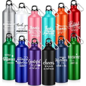 Gejoy 12 Pcs Thank You Appreciation Gifts Bulk for Employee Coworker Aluminum Water Bottle 24 oz Thank You Team Gifts Lightweight Bike Sports Bottles Bulk with Twist Cap Buckle