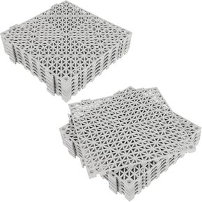 FAHKNS 12 PCS Modular Interlocking Cushion, 12“x12" Interlocking Drainage Floor Tiles, PVC Non-Slip Splicing Drainage Mats for Bathroom, Kitchen, Swimming Pool, Garden, Grey