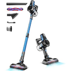 Cordless Vacuum Cleaner, Poweful Stick Vacuum Cleaner for Home, Battery Vacuum Cleaner Rechargeable Up to 45 Mins Runtime, Lightweight Vacuum Handheld Househeld for Carpet and Floor Pet Hair-Blue
