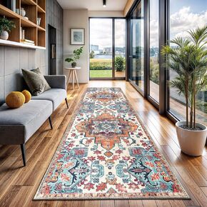 CAMILSON Printed Runner Rugs Oriental Retro Medallion Area Rug 2x7 Non-Shedding Ultra Thin Super Strong Stain Resistant Indoor Carpet for Bathroom Hallway Kitchen Office (2 x 7 / Multicolor)