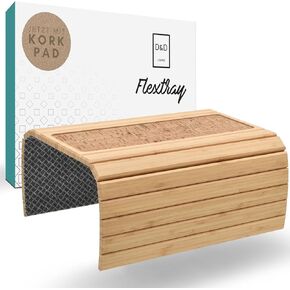 D&D Living® Sofa Tray - Flexible Couch Armrest Organizer with Anti-Slip Cork Pad | Sofa Tray with 18.5x13.4 inches, Sustainable Natural Large Bamboo