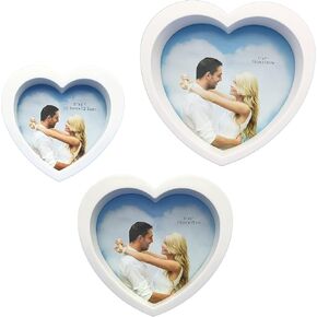 White Heart Picture Frames Set of 3. 5x5,6x6,7x7 inch. Plastic Frame, Plastic Film. Only for Wall.