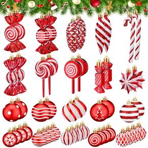 50 Pcs Candy Christmas Ornaments Peppermint Candy Cane Christmas Decorations Plastic Christmas Tree Balls Ornaments Lollipop Ornaments for Christmas Tree Party Decor(Red, White)