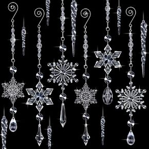 Giegxin 32 Pcs Crystal Christmas Ornaments Crystal Hanging Snowflakes Acrylic Xmas Tree Icicle Drop Crystal Decorations with Hooks for Christmas Snow Party Winter (Light Blue)