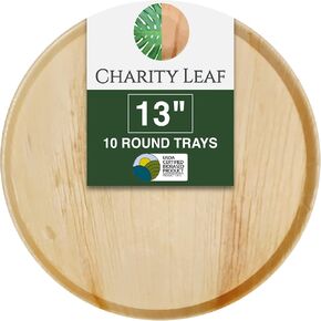 Disposable Palm Leaf 13" Round Flat Trays (10 pieces) Bamboo Like Serving Platters, Disposable Boards, Eco-Friendly Dinnerware For Weddings, Catering, Events