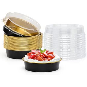 Beasea Disposable Pie Tins 4 Inch, 50 Pack Mini Tart Pans with Lids, 8 Oz Golden Aluminum Pie Pan Tin Tart Pans Round Oven Baking Mini Cake Pan for Pie Tart Quiche