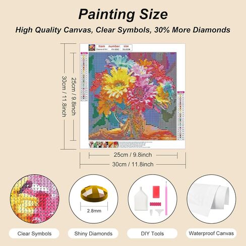 FHBUBPUP Diamond Painting Kits for Adults, Flower Diamond Art Kits, Full Drill Round Gem Art, DIY Paint with Diamond Beads Crafts for Home Wall Decoration Gifts 12x12 inch in Saudi Arabia