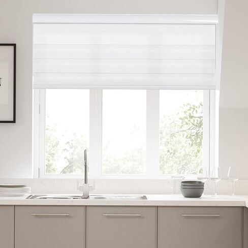 Joydeco 58 بوصة واسعة بيضاء الستائر حمار وحشي شير للنوافذ، الخصوصية تصفية ضوء حبالي طبقة مزدوجة ظلال الأسطوانة لغرفة النوم مكتب المنزل in Kuwait