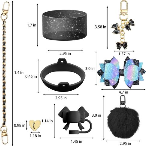 Bling Stanley Cup Accessories for 40oz & 30oz Tumbler including Silicone Cute Bow Straw Topper Cover, Silicone Stanley Cup Boot,Leather Water Bottle Handle Strap, Stanley Charms(Pink) in Saudi Arabia