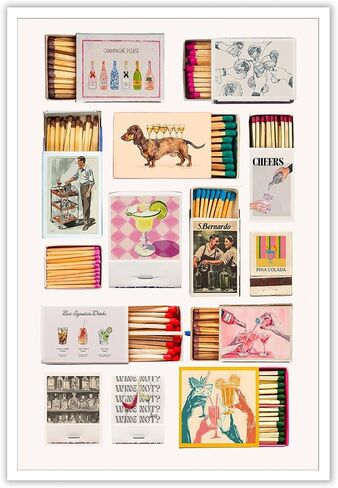 خمر العصرية مباريات قماش طباعة جدار الفن جرلي Preppy علبة الثقاب ملصق الرجعية Matchbook الفن لشريط عربة الطباعة الجمالية للشقة النوم غرفة المعيشة ديكور المنزل 12x16 بوصة غير المؤطرة in Kuwait