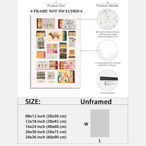 خمر العصرية مباريات قماش طباعة جدار الفن جرلي Preppy علبة الثقاب ملصق الرجعية Matchbook الفن لشريط عربة الطباعة الجمالية للشقة النوم غرفة المعيشة ديكور المنزل 12x16 بوصة غير المؤطرة in Kuwait