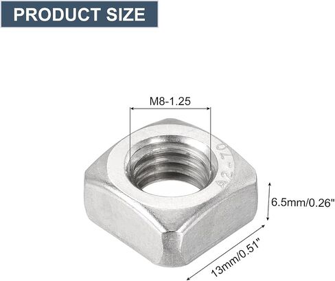صواميل مربعة M8-1.25x6.5 من uxcell، 304 صواميل مربعة من الفولاذ المقاوم للصدأ بخيط خشن لإصلاح المنزل والهندسة الاحترافية، فضي، 60 قطعة in Saudi Arabia