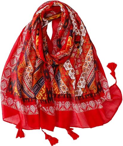 Yeieeo Boho Scarf for Women Lightweight Floral Printed Scarf Fall Winter Fashion Fringed Shawl in Saudi Arabia