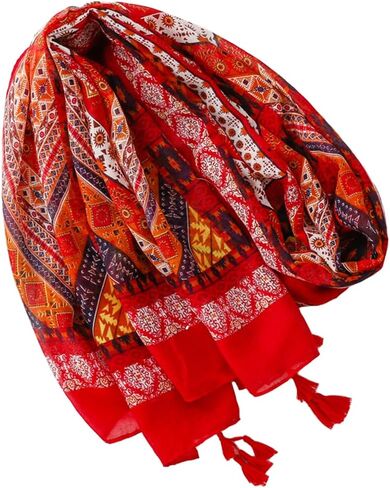Yeieeo Boho Scarf for Women Lightweight Floral Printed Scarf Fall Winter Fashion Fringed Shawl in Saudi Arabia