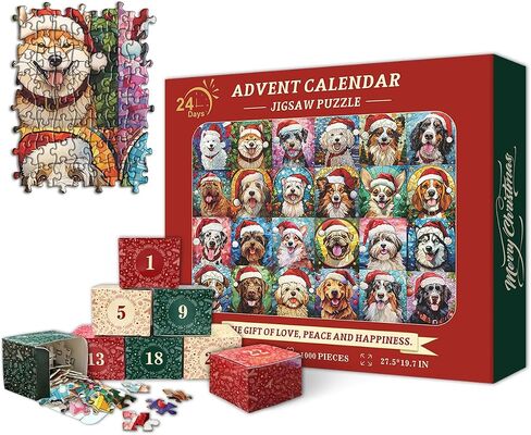 PICKFORU Christmas Advent Calendar 2024 Puzzles for Adults 1000 Pieces, Dog Mosaic Stained Glass Puzzle Countdown Calendar, Colorful Animal Christmas Jigsaw Puzzles as Home Decor in Saudi Arabia