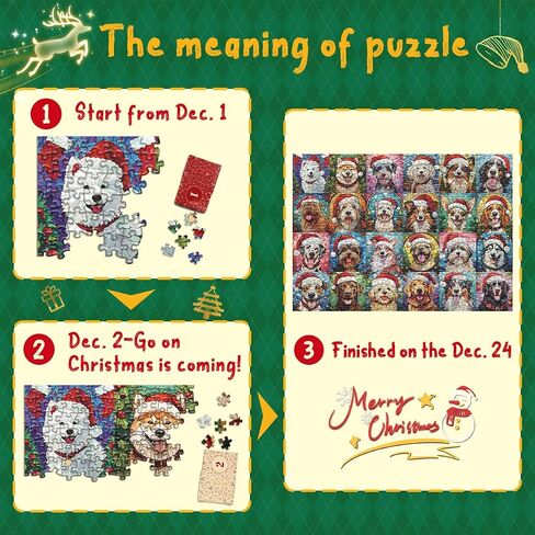 PICKFORU Christmas Advent Calendar 2024 Puzzles for Adults 1000 Pieces, Dog Mosaic Stained Glass Puzzle Countdown Calendar, Colorful Animal Christmas Jigsaw Puzzles as Home Decor in Saudi Arabia