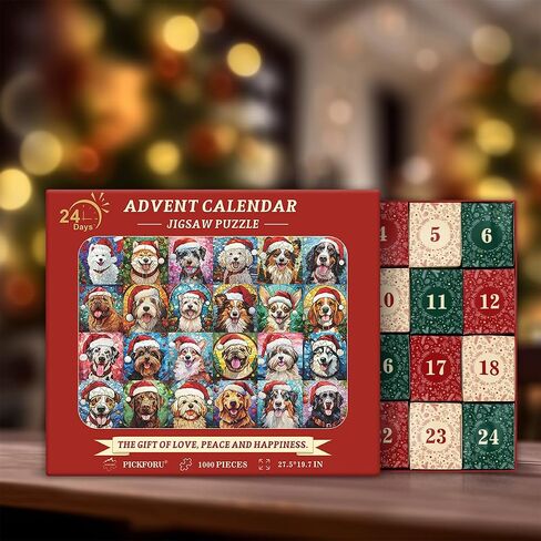 PICKFORU Christmas Advent Calendar 2024 Puzzles for Adults 1000 Pieces, Dog Mosaic Stained Glass Puzzle Countdown Calendar, Colorful Animal Christmas Jigsaw Puzzles as Home Decor in Saudi Arabia