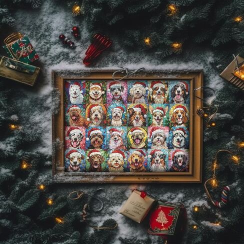 PICKFORU Christmas Advent Calendar 2024 Puzzles for Adults 1000 Pieces, Dog Mosaic Stained Glass Puzzle Countdown Calendar, Colorful Animal Christmas Jigsaw Puzzles as Home Decor in Saudi Arabia