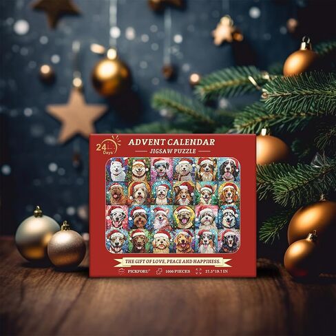 PICKFORU Christmas Advent Calendar 2024 Puzzles for Adults 1000 Pieces, Dog Mosaic Stained Glass Puzzle Countdown Calendar, Colorful Animal Christmas Jigsaw Puzzles as Home Decor in Saudi Arabia