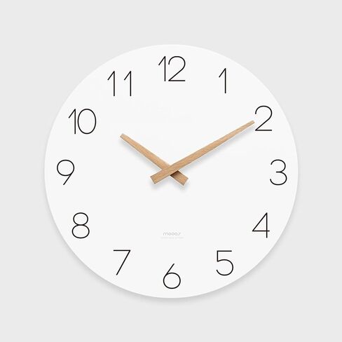 mooas Wooden Frame Flatwood Wall Clock,12" Wood Wall Clock Non-Ticking Sweep Movement Decorative Wall Clock Battery Operated Wall Clock for Home Living Room Kitchen Bedroom Office School (Light Brown) in Saudi Arabia