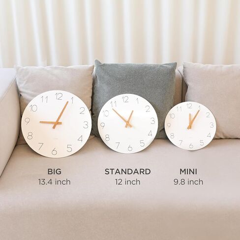 mooas Wooden Frame Flatwood Wall Clock,12" Wood Wall Clock Non-Ticking Sweep Movement Decorative Wall Clock Battery Operated Wall Clock for Home Living Room Kitchen Bedroom Office School (Light Brown) in Saudi Arabia