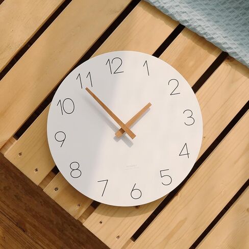 mooas Wooden Frame Flatwood Wall Clock,12" Wood Wall Clock Non-Ticking Sweep Movement Decorative Wall Clock Battery Operated Wall Clock for Home Living Room Kitchen Bedroom Office School (Light Brown) in Saudi Arabia