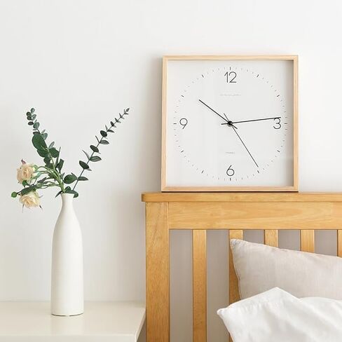 mooas Wooden Frame Flatwood Wall Clock,12" Wood Wall Clock Non-Ticking Sweep Movement Decorative Wall Clock Battery Operated Wall Clock for Home Living Room Kitchen Bedroom Office School (Light Brown) in Saudi Arabia