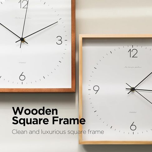 mooas Wooden Frame Flatwood Wall Clock,12" Wood Wall Clock Non-Ticking Sweep Movement Decorative Wall Clock Battery Operated Wall Clock for Home Living Room Kitchen Bedroom Office School (Light Brown) in Saudi Arabia