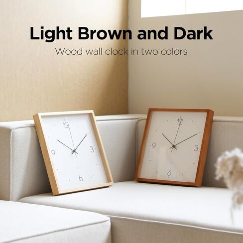 mooas Wooden Frame Flatwood Wall Clock,12" Wood Wall Clock Non-Ticking Sweep Movement Decorative Wall Clock Battery Operated Wall Clock for Home Living Room Kitchen Bedroom Office School (Light Brown) in Saudi Arabia